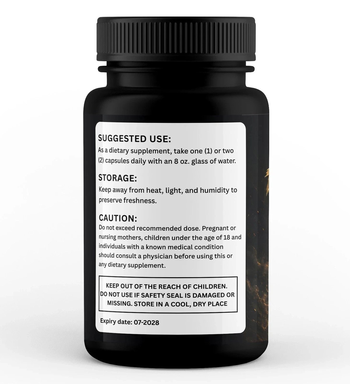 Horse Mood side panel showing suggested use, storage, caution, warnings and the expiry date of 07-2028