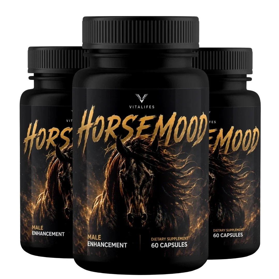 Three bottles of Horse Mood showing the front label with the words male enhancement